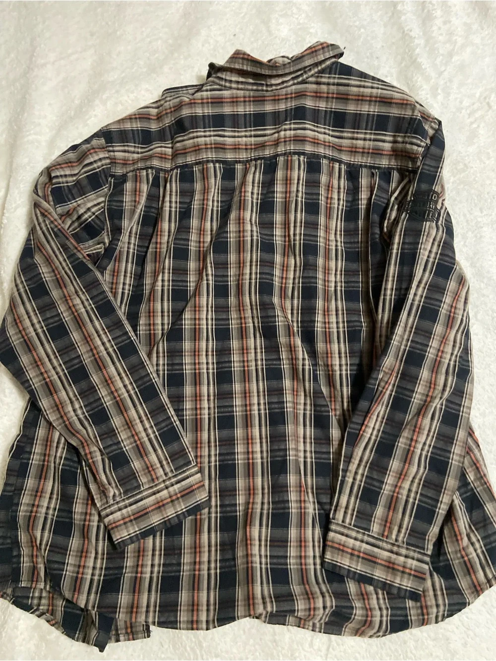 Harley-Davidson Navy, Cream, Rust Plaid Button-Up Shirt